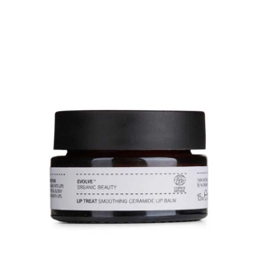 En krukke med Evolve Organic Beauty Lip Treat 30 ml på en hvid baggrund.