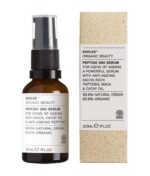 En flaske Evolve Organic Beauty Peptide 360 Serum 30 ml ved siden af en æske.