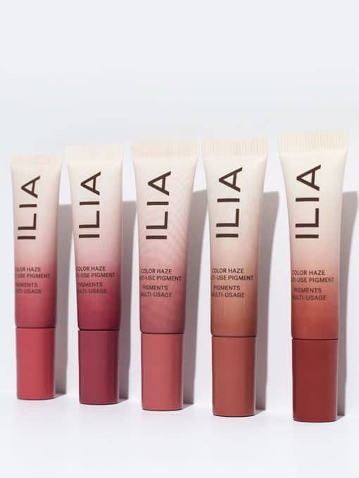 fem lipglosser på rad og række.