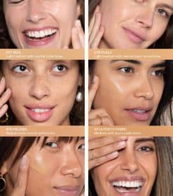 en række billeder, der viser, hvordan man lægger makeup.