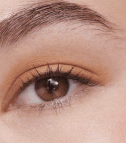 et nærbillede af en persons øje med en brun eyeliner.