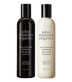 John Morgans økologiske fugtgivende shampoo og balsam.