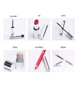 En række Loni Baur The Face Edition 02 - Get Reddy makeup-produkter er vist på en hvid baggrund.