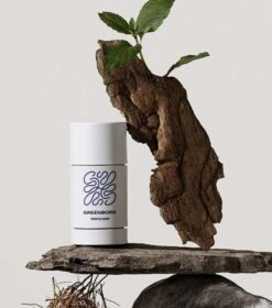 En flaske Green Born Deo Stick Gentle Man 50 g med en plante ovenpå.