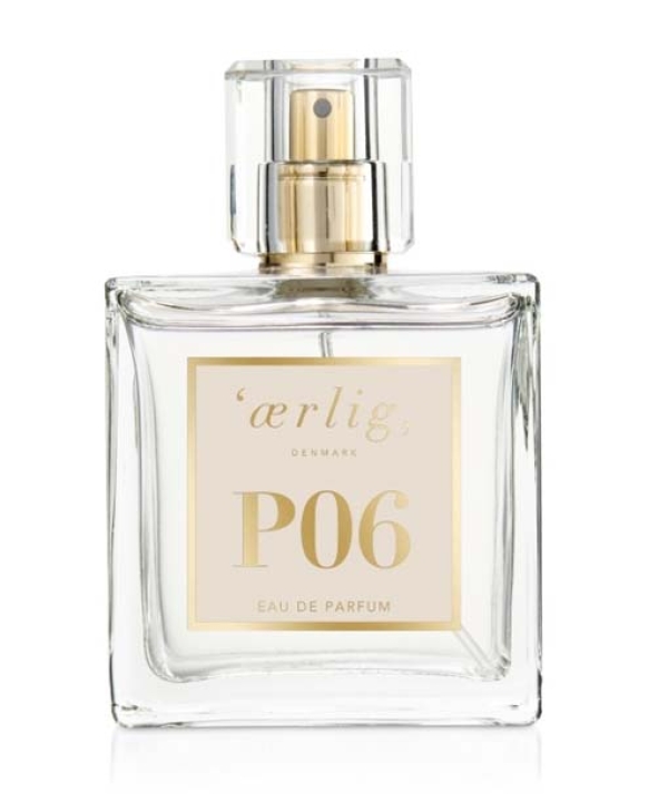 En flaske Ærlig P06 – Eau de Parfum 100 ml glasflaske på hvid baggrund.