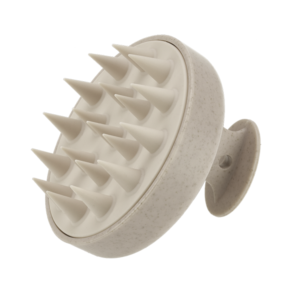 En hvid EFALOCK Greentools Shampoo Brush Beige – 100% Genanvendelig & Nedbrydelig med pigge på.