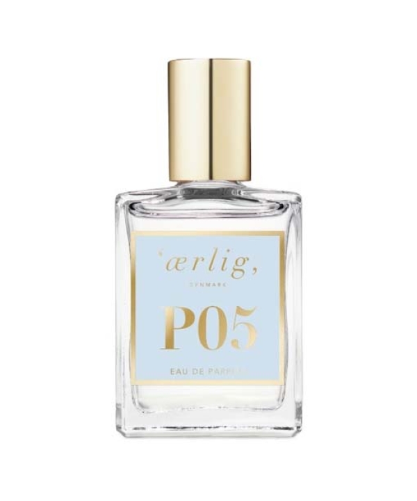 En flaske Ærlig P05 – Eau de Parfum 15 ml glasflaske Roll on TRAVEL på hvid baggrund.