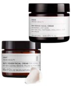 To krukker Evolve Organic Beauty Renew Day & Night Cream Duo og en krukke creme.