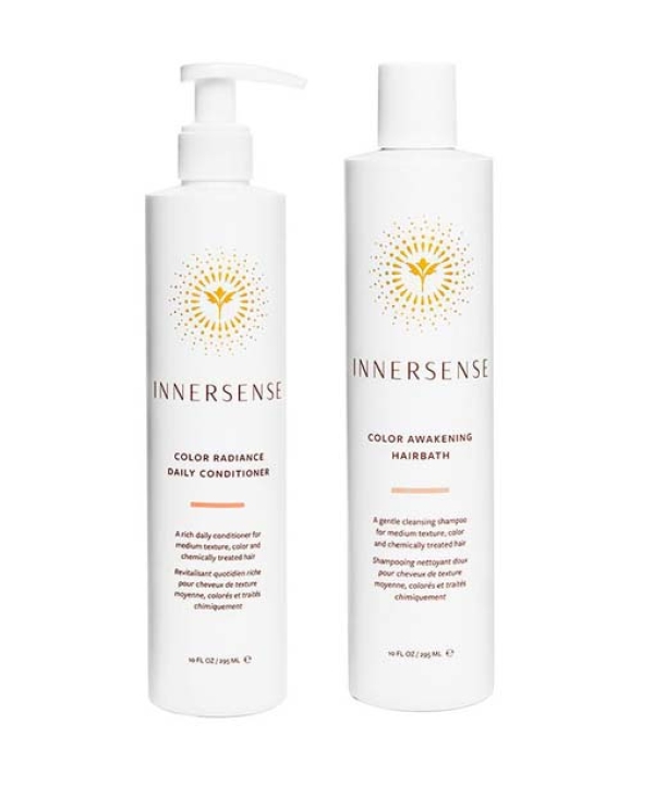 To flasker Innersense Color sæt - Color Hairbath & Conditioner 2 x 295 ml på hvid baggrund.