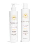 To flasker Innersense Pure sæt - Pure Hairbath & Conditioner 2 x 295 ml hårplejeprodukter på hvid baggrund.