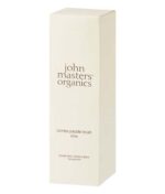 En beige rektangulær æske med teksten "John Masters Organics Combo Paddle Brush - vildsvinehår" trykt på.